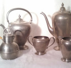 Vintage Crescent Pewter Tea and Coffee Set. Vintage Pewter Serving Set