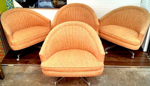 SOLD! Vintage Retro Swag Orange Swivel Roller Chairs Set of 4 - Image 2