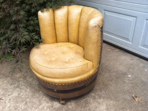 SOLD! Vintage Rustic Wine/Whiskey Barrel Chairs & Ottoman - Image 4