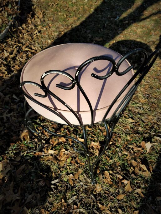 Art Deco Wrought Iron Swivel Turn Vanity Chair Make Up Chair with Pink Padded Seat - Image 4