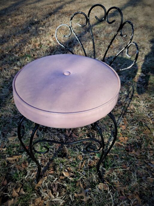 Art Deco Wrought Iron Swivel Turn Vanity Chair Make Up Chair with Pink Padded Seat - Image 6