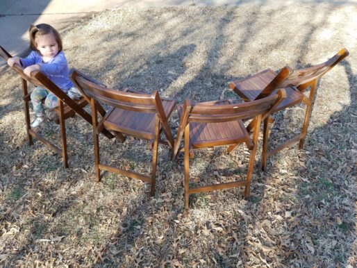 4 Vintage Wood Folding Chairs Danish Modern Dining Set Porch - Image 4
