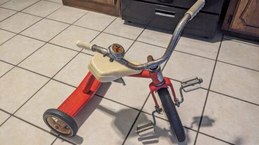 Vintage Hedstrom Tricycle Red Kids Bike Metal. Mickey Mouse Bicycle Bell - Image 2