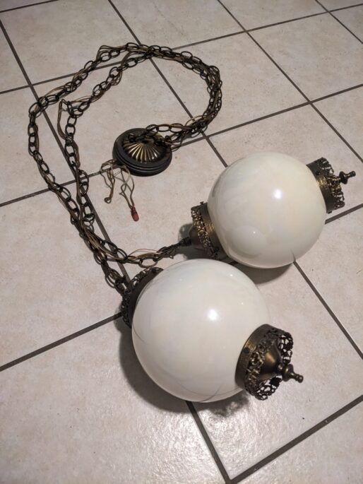 Elegant Mid-Century Modern Vanity Light Set – Vintage Swag Lamps with Art Glass Globes - Image 2