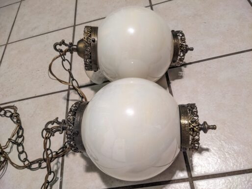 Elegant Mid-Century Modern Vanity Light Set – Vintage Swag Lamps with Art Glass Globes - Image 3