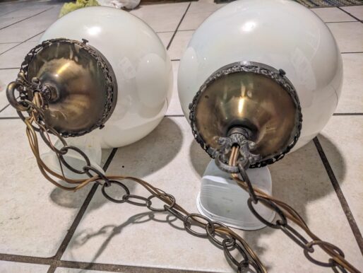 Elegant Mid-Century Modern Vanity Light Set – Vintage Swag Lamps with Art Glass Globes - Image 5