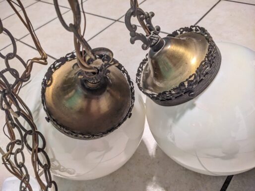 Elegant Mid-Century Modern Vanity Light Set – Vintage Swag Lamps with Art Glass Globes - Image 6