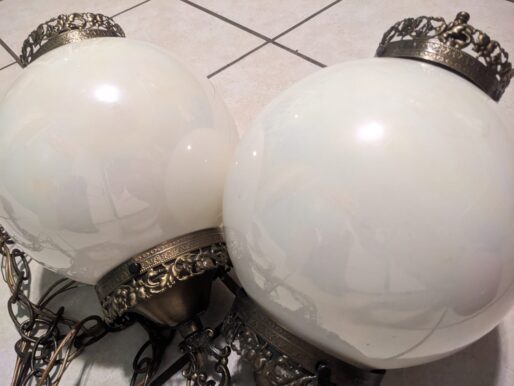 Elegant Mid-Century Modern Vanity Light Set – Vintage Swag Lamps with Art Glass Globes - Image 7