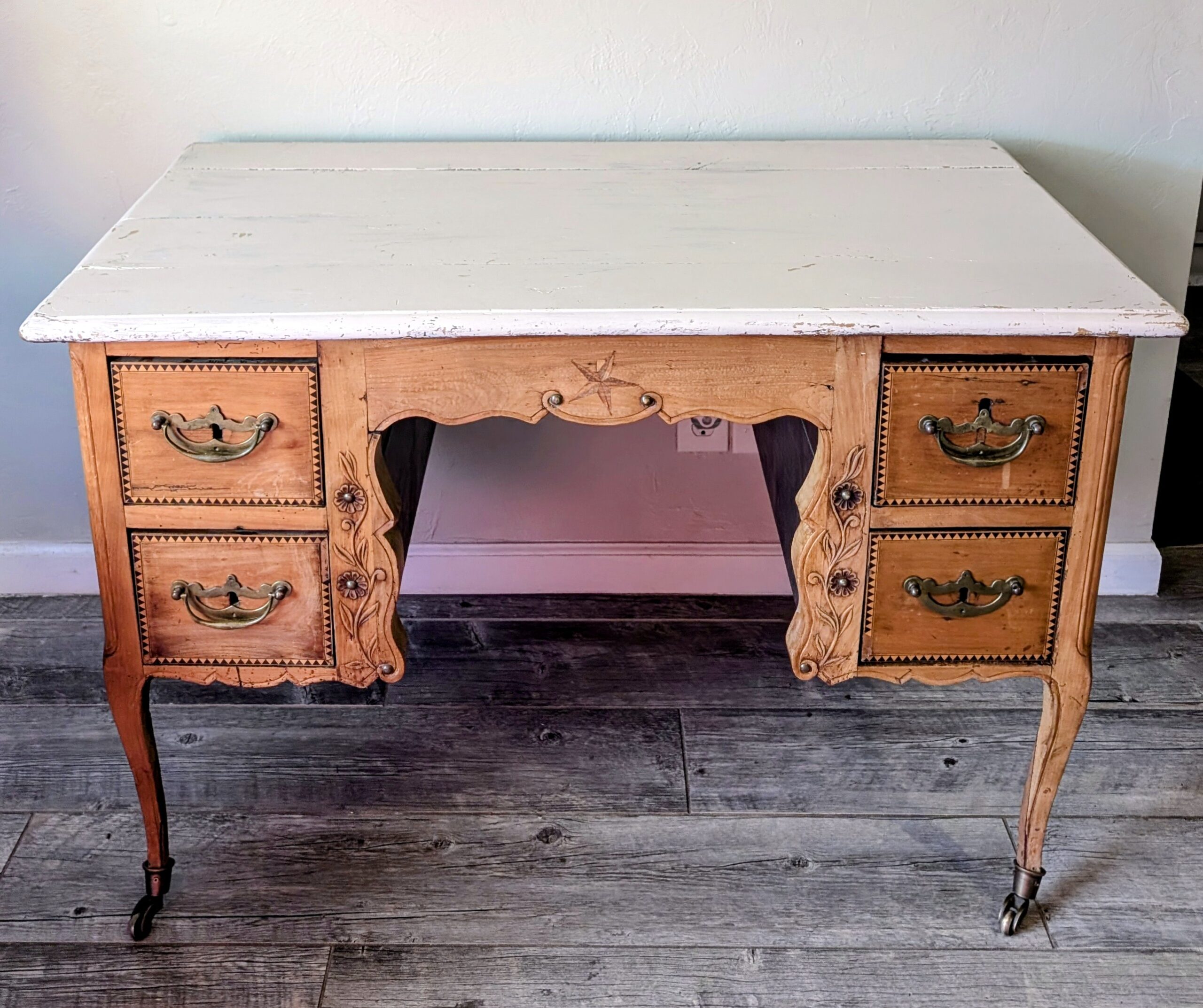 Vintage Solid Wood French Provincial Desk Carved Antique Style